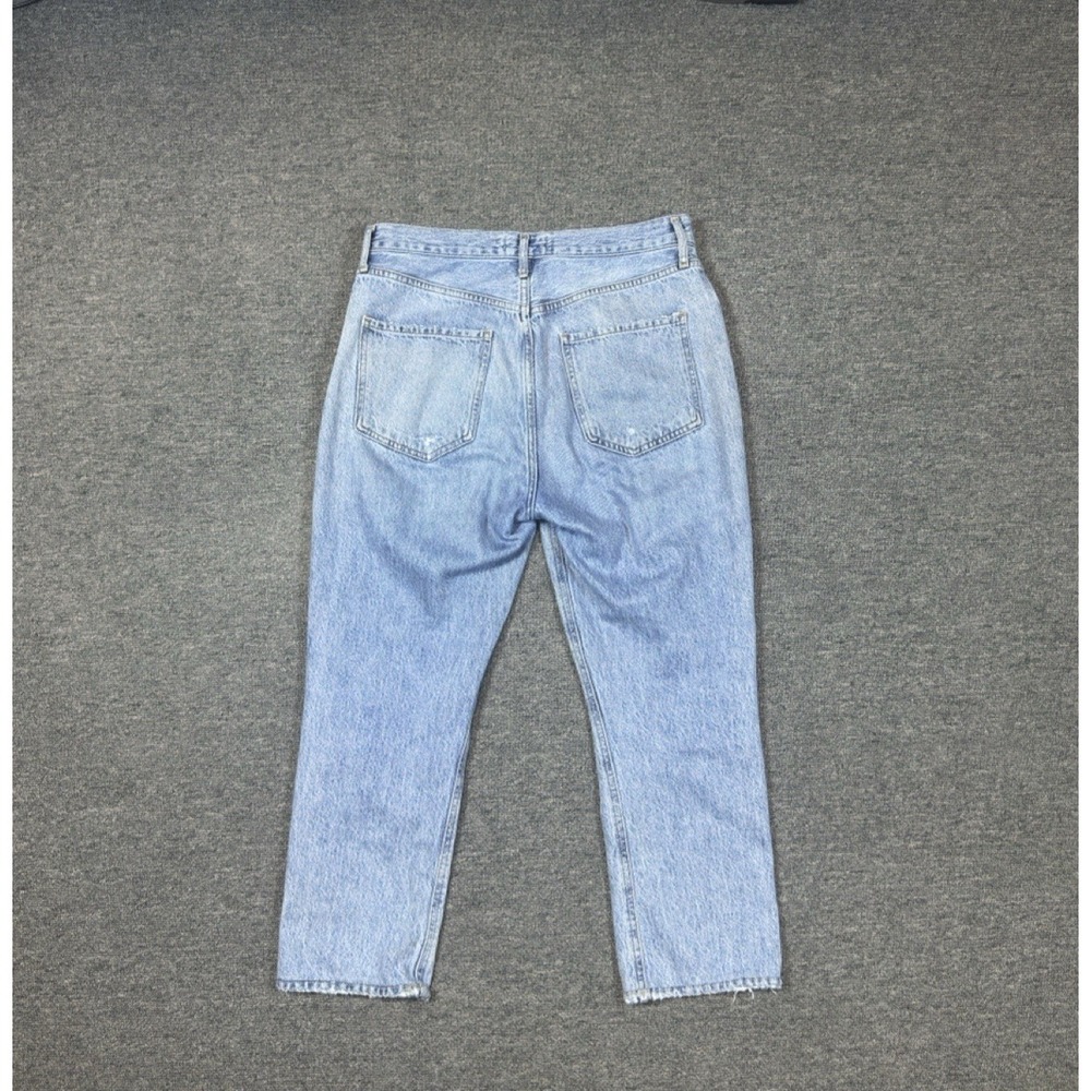 Agolde Riley Jeans Size 28 Light Denim Distressed Cropped High Rise Button Fly - Picture 2 of 15